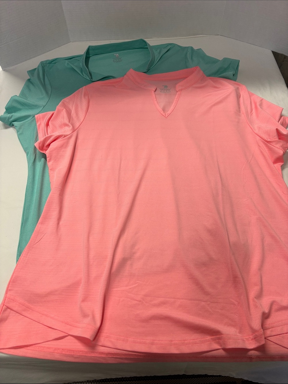 Lot of 2. Women's Short Sleeve V-Notch Performance Tee - Pink & Green